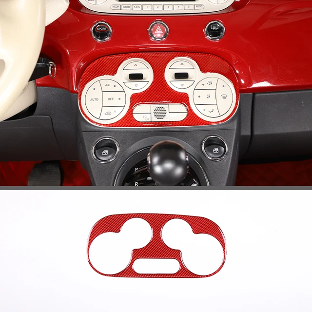 Para 2011-2019 Fiat 500 Soft Carbon Fiber Car Styling Car Air Conditioning  Switch Panel Frame Sticker Car Interior Accesorios (fibra de carbono rojo)