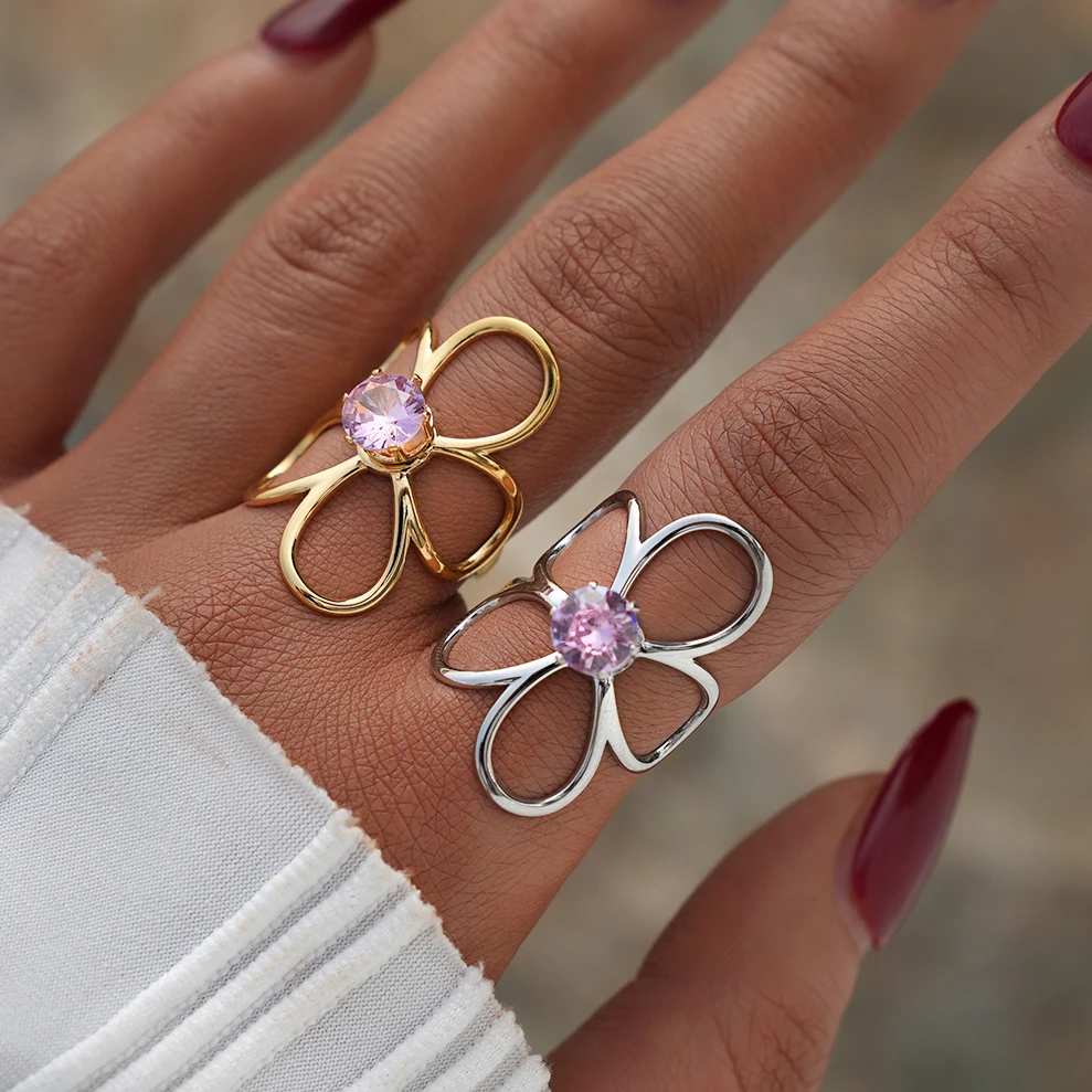 Selbst Trendiger Edelstahl-Metallblumen-verstellbarer modischer Fingerring, rostfrei, attraktiv, für den täglichen Gebrauch, Schmuck, Accessoires, Geschenk