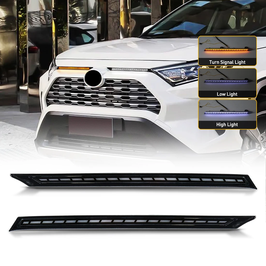 

Светодиодсветодиодный дневные ходовые огни для Toyota RAV4, декоративные дневные ходовые огни для капота двигателя, вентиляционная крышка, лампа для поворота 2019 2020 2021
