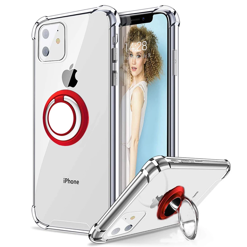 thumbnail image 1 of Transparent Ring Holder Phone Case for IPhone 13 12 Mini 15 14 11 Pro Max X XS XR 7 8 Plus Soft Shell Shockproof Cove, 1 of 5