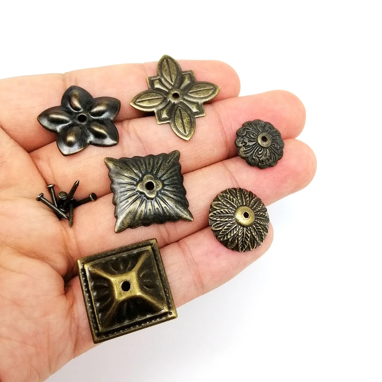 100pcs Antique Brass Upholstery Nail Jewelry Chest Wooden Box Corner Gift Wine Case Sofa Decorative Tack Stud Shim Pad Pushpin - Image 2