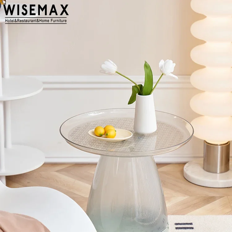 WISEMAX FURNITURE Living Room Sofas Side Table Small Round Tray Coffee Table Acrylic Corner Coffee Table Nightstand for Cafe