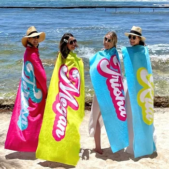 Asciugamano da spiaggia con nome personalizzato asciugamano da spiaggia in microfibra stampato in 3d che assorbe l'acqua asciugamano da bagno personalizzato per il nuoto estivo traspirante 1