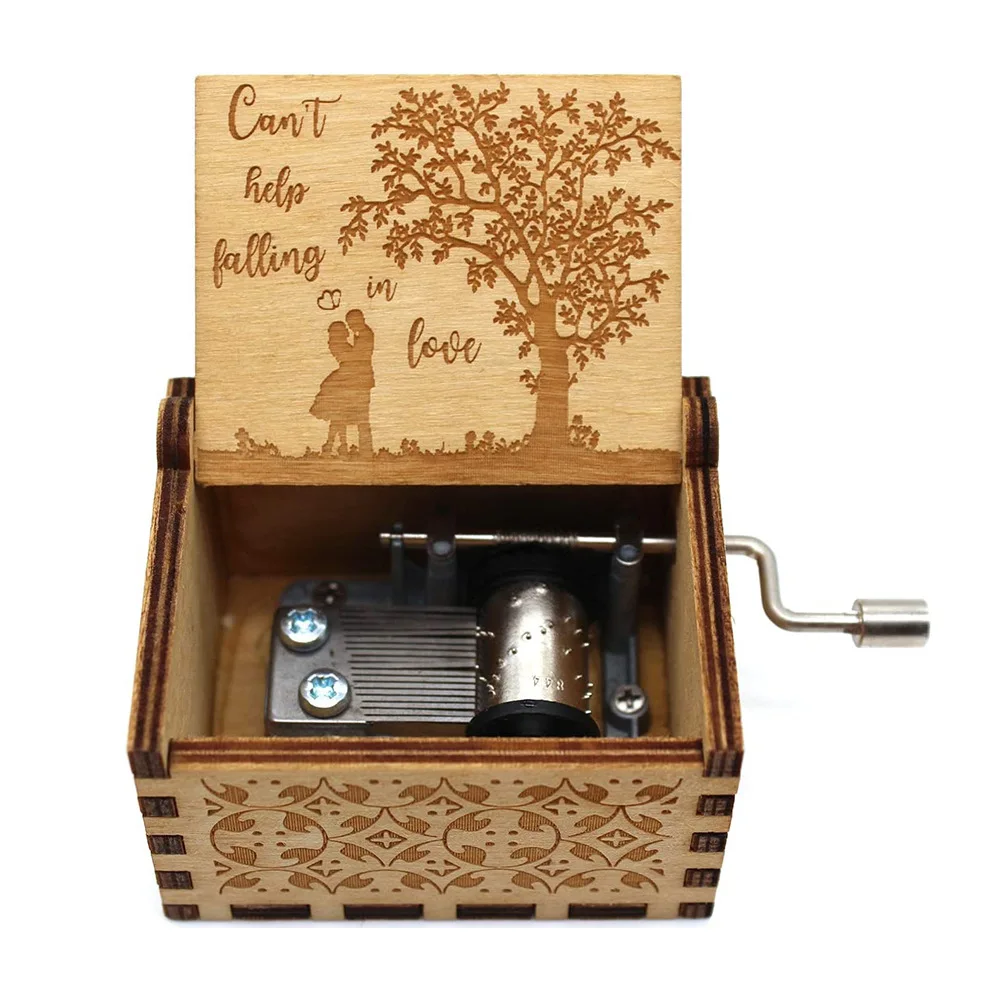Wooden Hand Cranked Music Box, Can't Help Falling in Love Theme, Valentine's Day Gift for Lovers, Birthday Present for Girlfrien 4