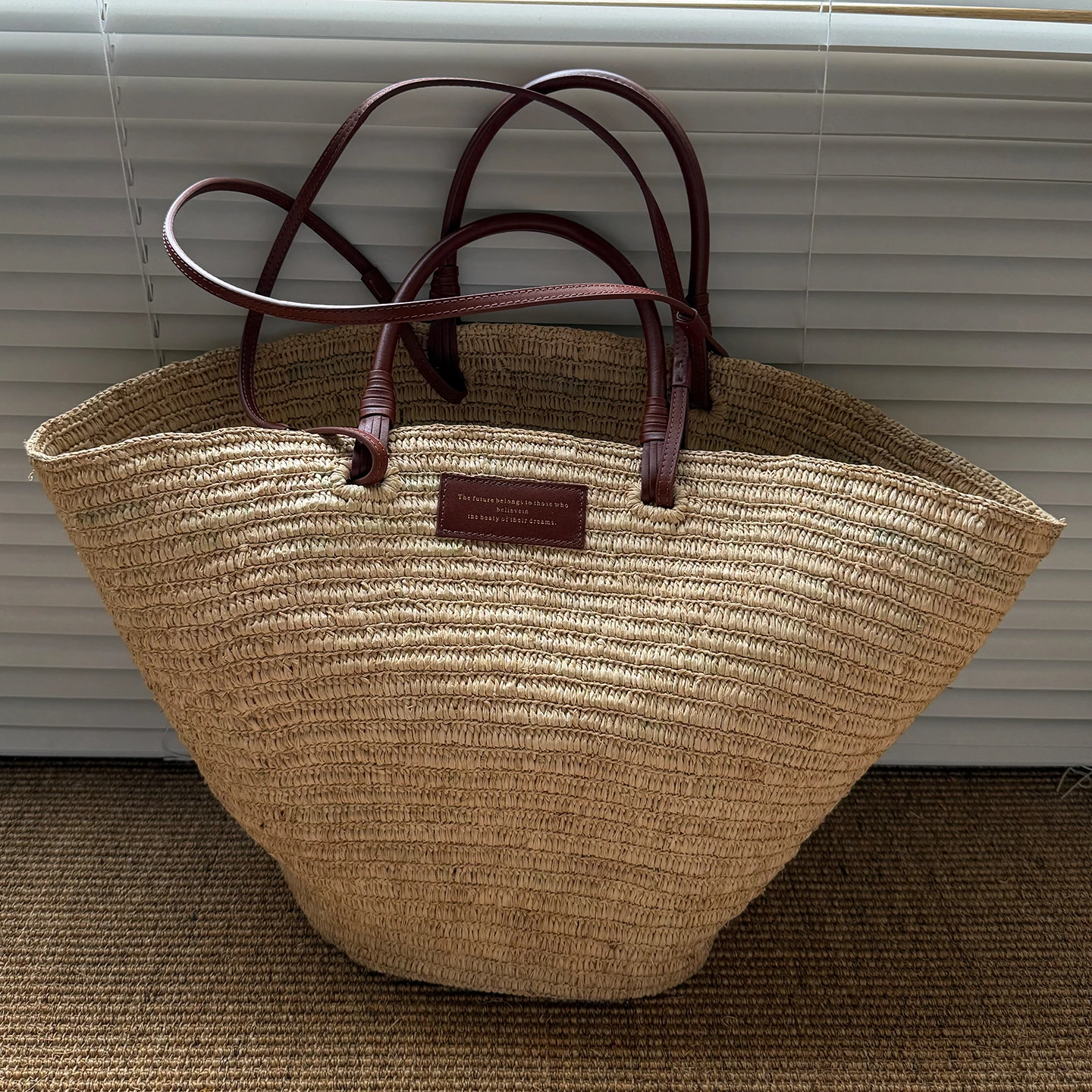 Women's Large Capacity Shoulder Bag Summer Lafite Straw  Real leather Woven Handbag Fashion Female Luxury Designer Beach Bag