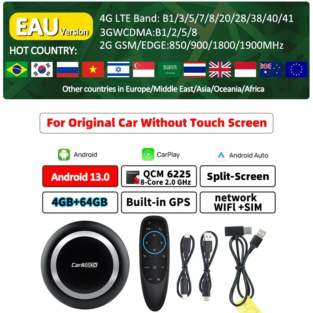 CarAiBOX Android 13 CarPlay AI Box Qualcomm SM6225 Wireless
