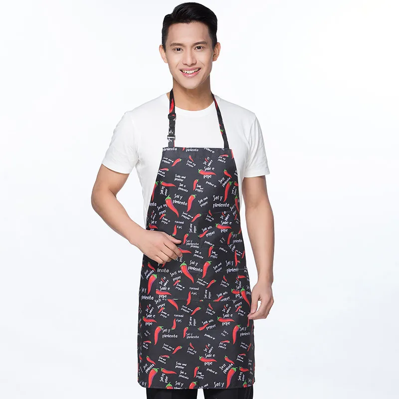 Kitchen Cooking Apron Chef Halterneck Apron With 2 Pockets Catering Sleeveless Aprons Men Woman BBQ Waiter Printing