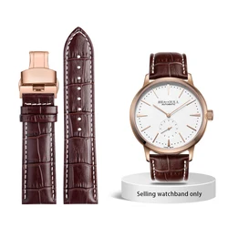 Luxurious Calfskin Leather Watchband - 22mm (Brown wl  Rose gold)