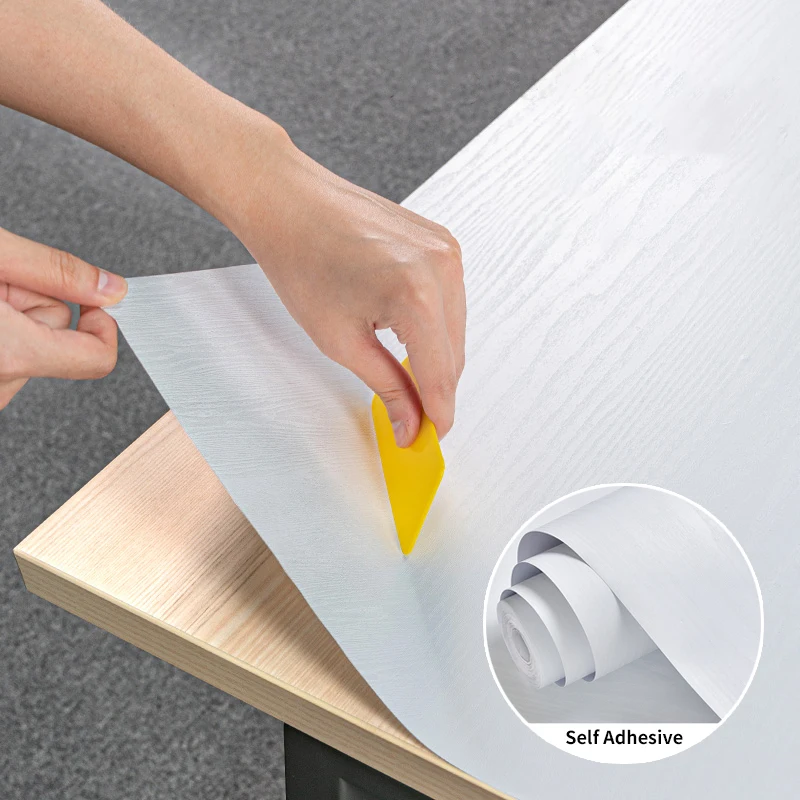 

White wood grain PVC furniture renovation wallpaper desktop, wardrobe, door, home decoration renovation stickers wallpapers
