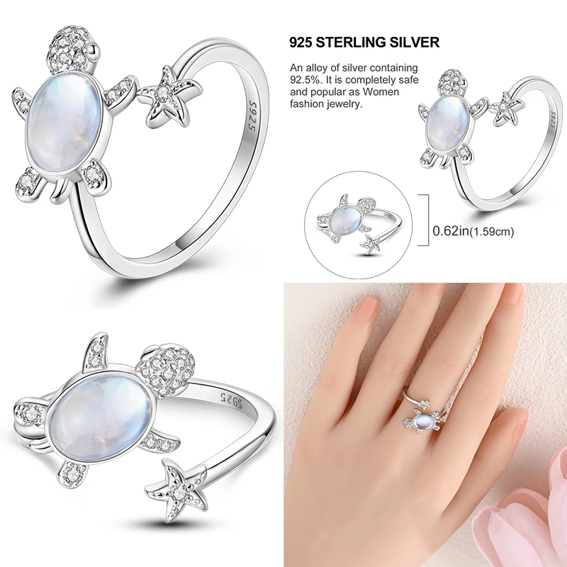 925 Sterling Silver Open Ring Colored Cubic Zircon Butterfly Sun Moon Turtle Ring Fit Women Wedding Engagement Silver Gift 2