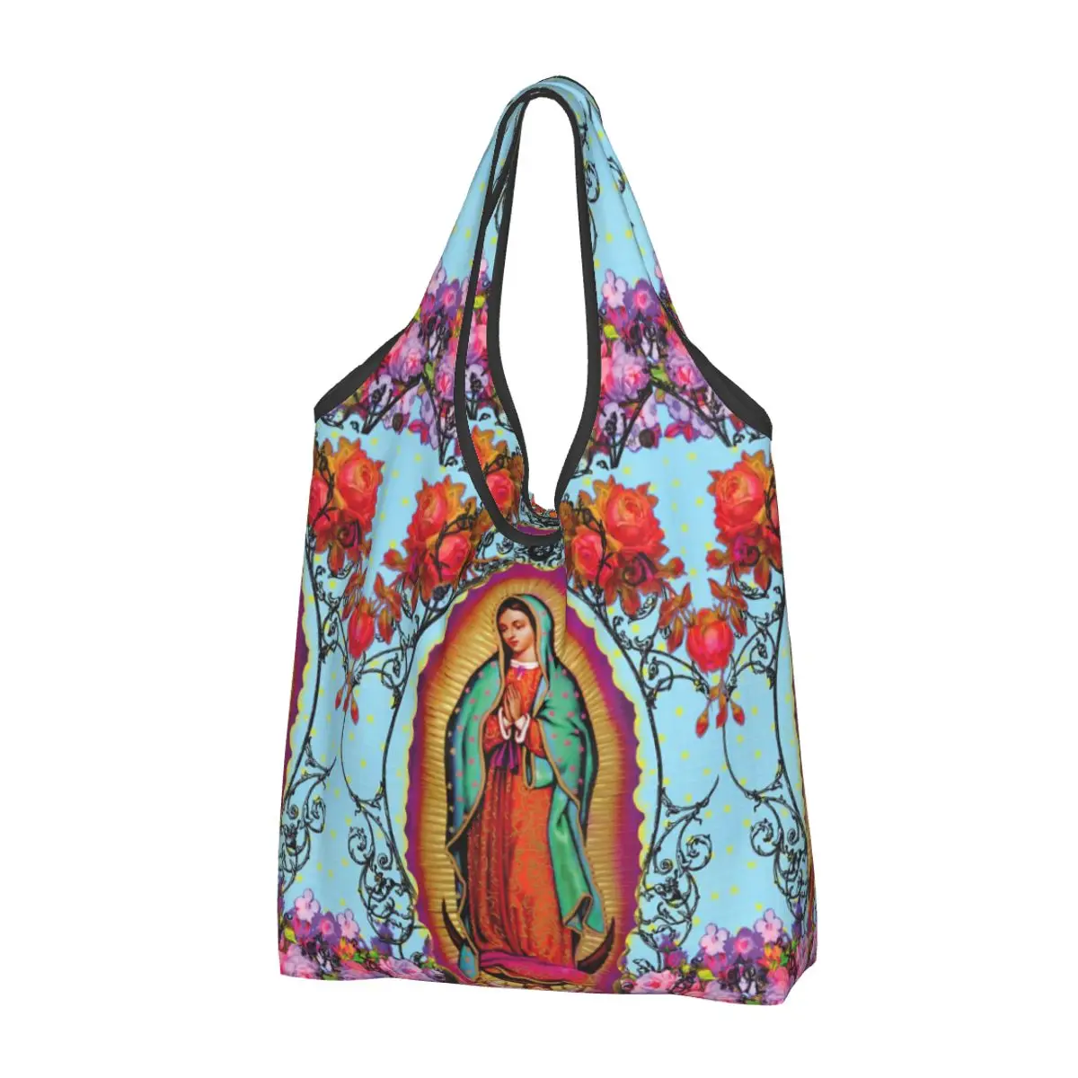 

Christian Catholic Shopping Bag Reusable Grocery Tote Bags Large Capacity Virgin Mary Recycling Bags Washable Handbag
