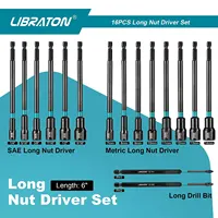 Libraton 16PCS Magnetic Nut Driver Set Metric & SAE Long Nut Drivers for Impact Drill Long Shank Nut Driver Bits Hex Shank PH1 2 2