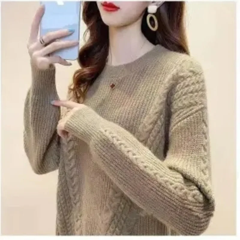 

Knitted Sweater Women Pullovers Vintage Soft O-Neck Classic Casual Simple Long Sleeve Basic Solid Sweater Clothes New Elegant