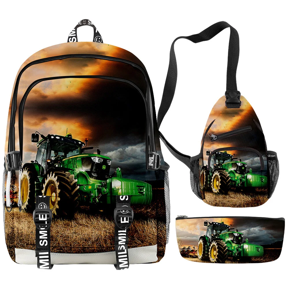 

Popular Trendy Anime Tractor Pattern 3D Print 3pcs/Set Student School Bags multifunction Travel Backpack Chest Bag Pencil Case