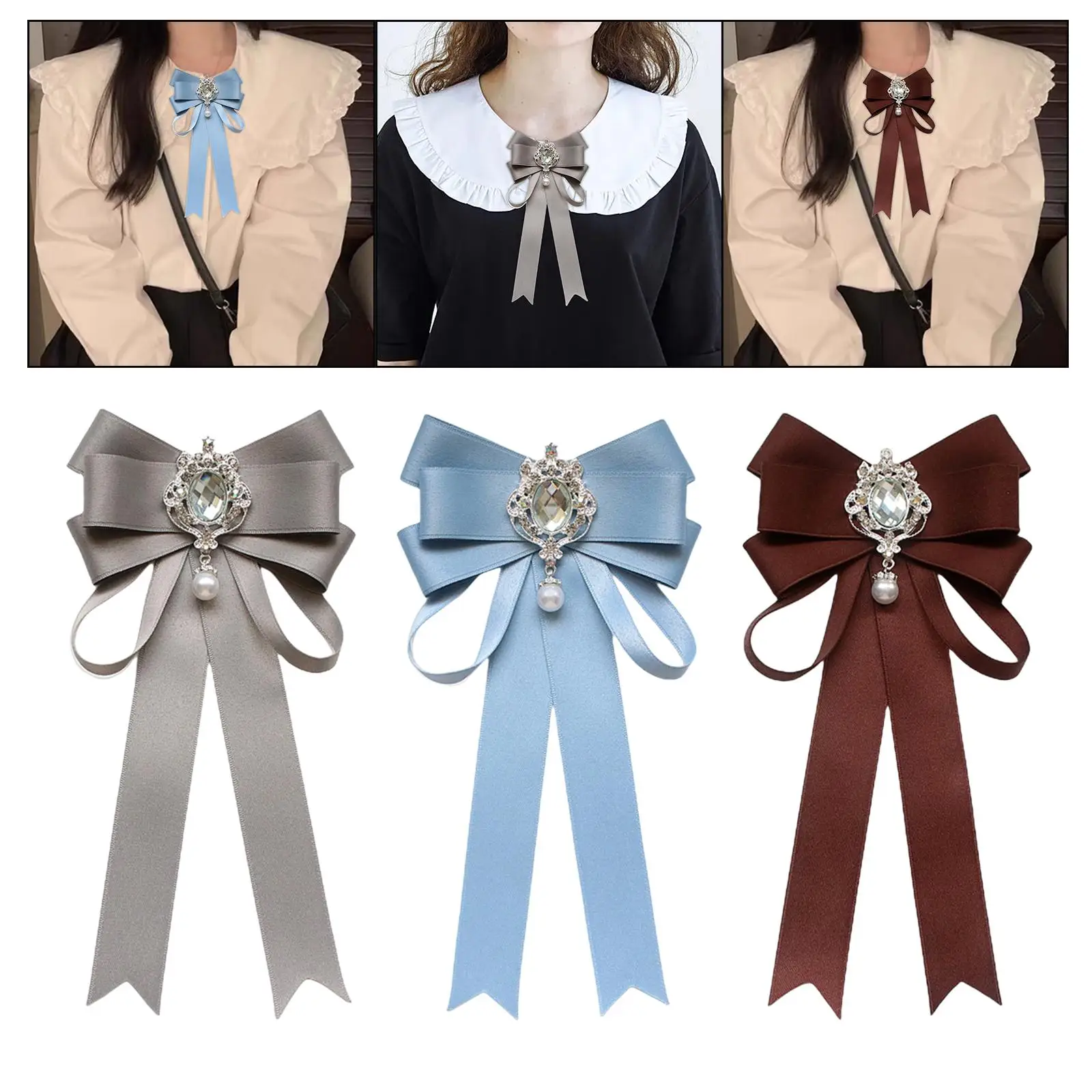 Women Bow Tie Jabot Corsage for Wedding Party for Shirt Uniform Breastpin Jewelry for Women Necktie Rhinestone Bow Tie Neck Tie