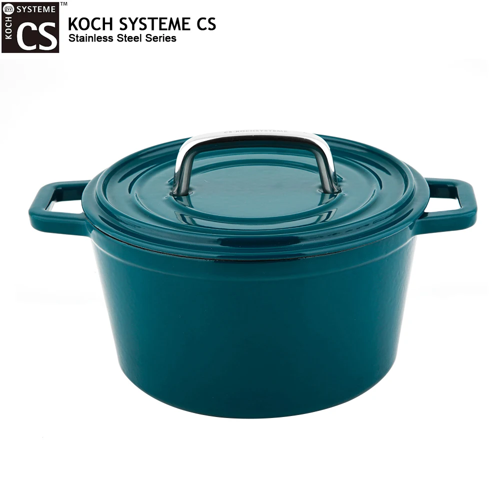 KOCH SYSTEME CS 24cm Green Cast Iron Casserole Pot Enamel Roasting Dish with Lid Stock Pot for Kitchen Baking Braising Roasting 1