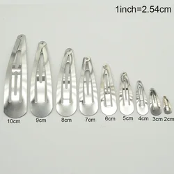 20-100PCS Plus Thick Silver Tear Drop Metal Snap Hair Clips No Hole Plain Hairpins for DIY Hair Bows Accessories