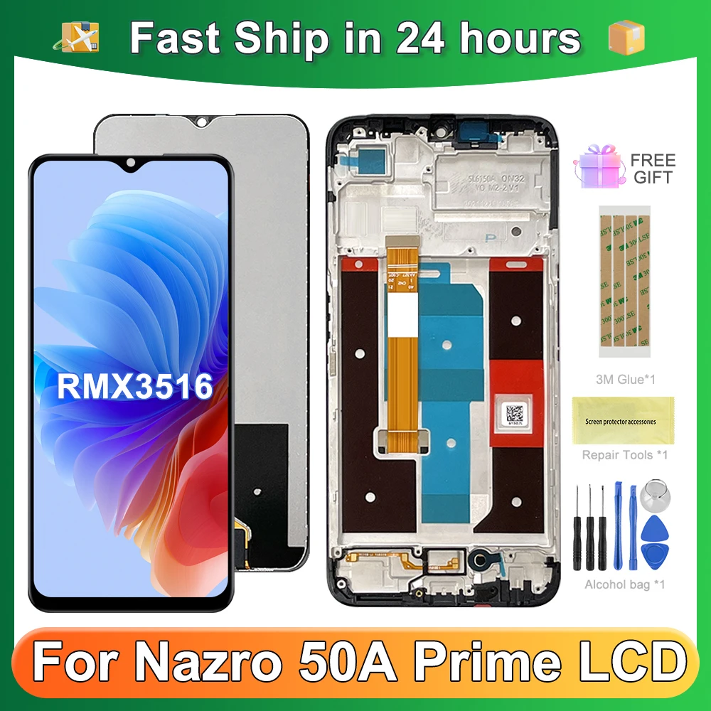 

Для OPPO 6,6 ''Realme Narzo 50A Prime для RMX3516 LCD дисплей кодирующий преобразователь сенсорного экрана в сборе Замена