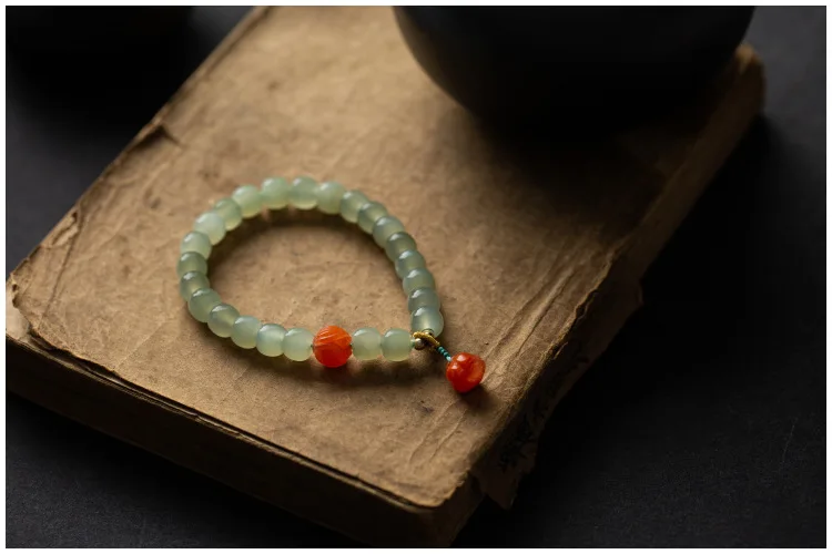 Hetian Jade 7mm Mit Lotus Blume Lotus String Armband Einzigen Kreis DIY frauen Armband hand Nephrit Material schmuck – Detail 3