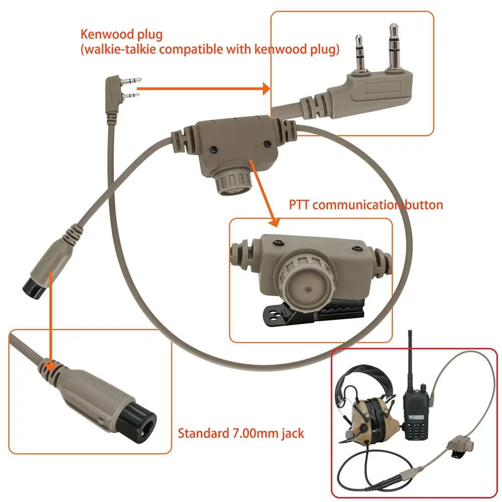 Tactical Headset Comtac II U94 Ptt RAC Ptt Kenwood Plug for Baofeng UV5R UV82 for PELTOR Airsoft Shooting Headphones Gel Earmuff