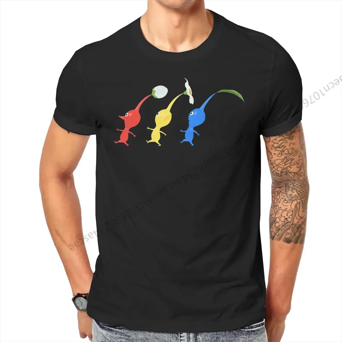 

Cute Pikmins Running T Shirt Homme Men's Tshirt Cotton Men Clothes