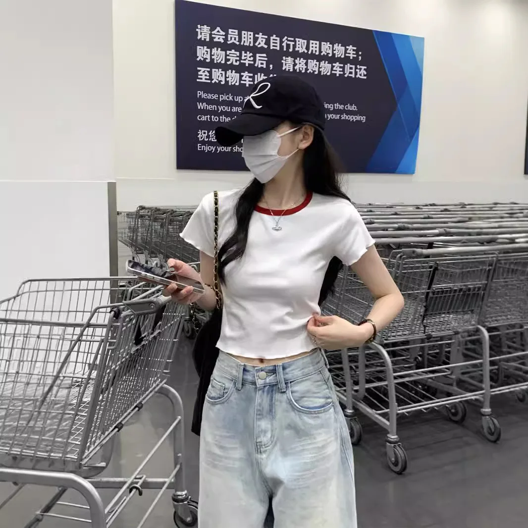 Women Summer Fashion Short Sleeve Cropped Tshirts