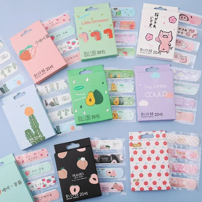 20pcs/box Baby Cartoon Pattern Breathable Wound Patch Waterproof Band Aid Bandage Disposable Wound Sticker Kawaii First Aid