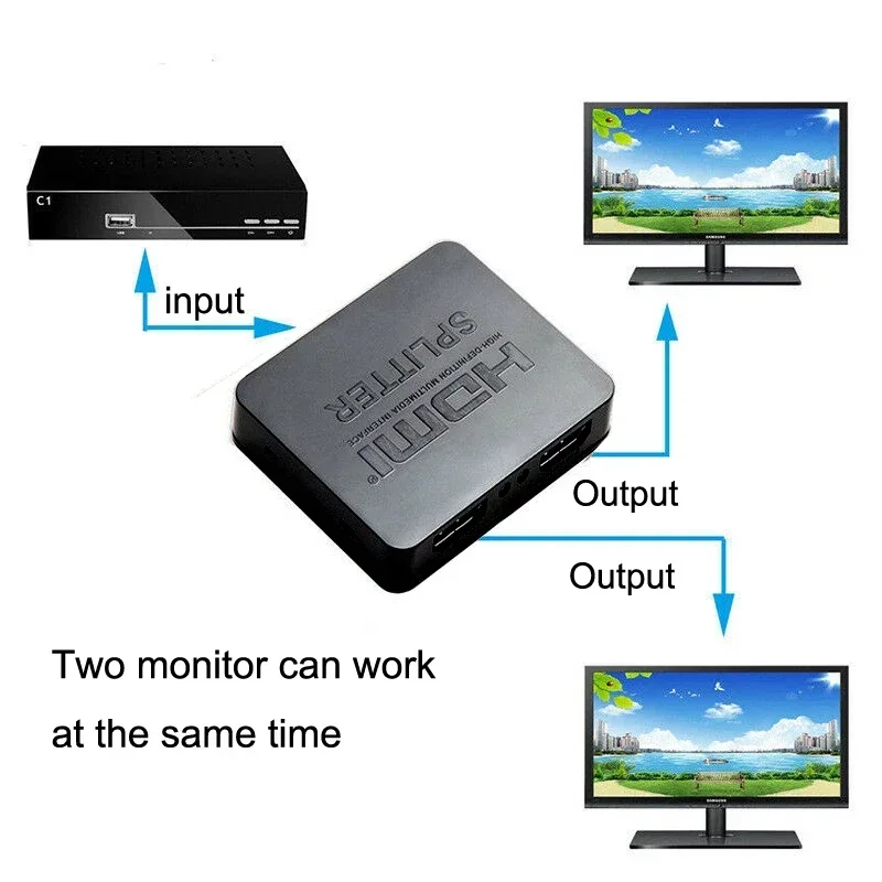 

4K HDMI Splitter 1080p Audio Video Converter 1x2 Splitter 1 in 2 Out for DVD PS3 PS4 Xbox Camera Laptop PC To TV Dual Display