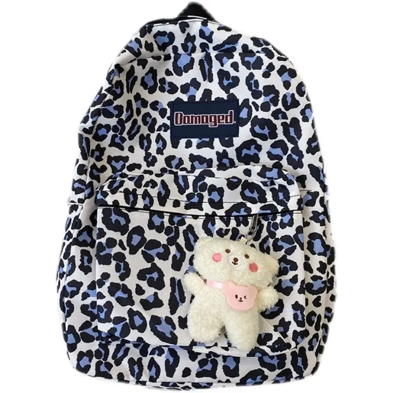 Korean 2023 Harajuku Leopard Print High Capacity Student Schoolbags Ins Fashion College Versatile Commuter Women's Backpack Y2k