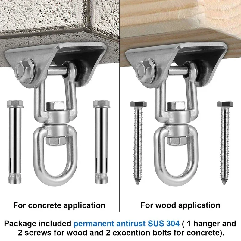 SUS304 Heavy Duty Punch Bag Swing Swivel Hangers Hook for Outdoor Patio Yoga Hammock Hanging Chair Sandbag 360&deg; Rotating Black