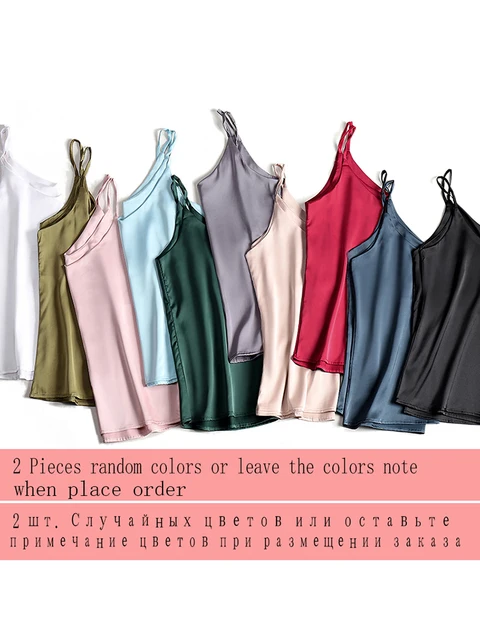 Spaghetti Strap Top Women Halter V Neck Basic White Cami Sleeveless Satin Silk Tank Tops Women'S Summer 2022 Camisole 2 pieces