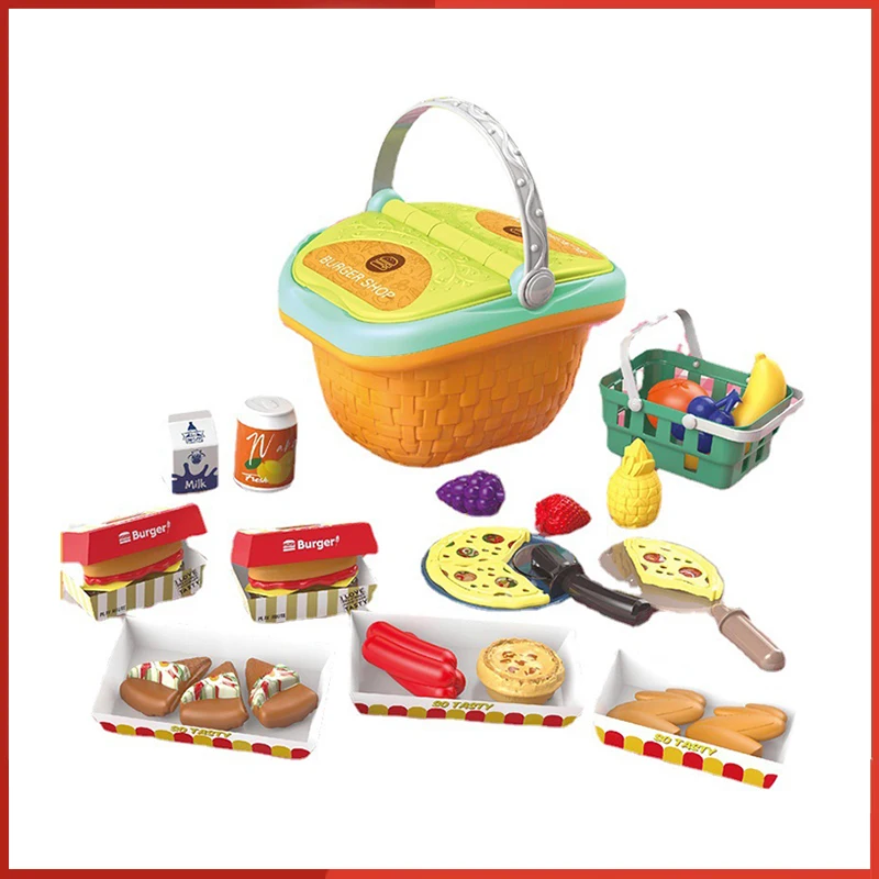 

Basket BBQ Makeup Doctor Utensils Picnic Play House Toys Educational Storage Gift Mini Food Children's Simulated Kitchen Toys