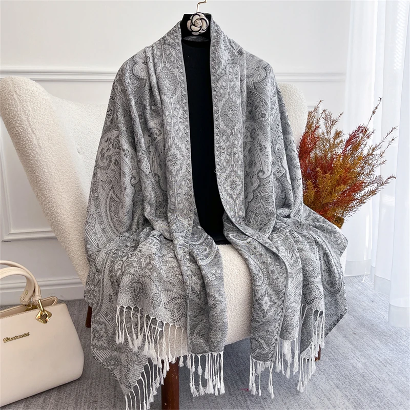 Elegant Ethnic Autumn Cashmere Shawl for Women Jacquard Pashmina Scarves Bufandas De Invierno Mujer Female Foulard Stoles Scarf
