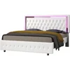 Queen Bed Frame, Velvet Upholstery, Headboard and Footboard with LED Lights, No Spring Mattress Required, Platform Bed Frame 6