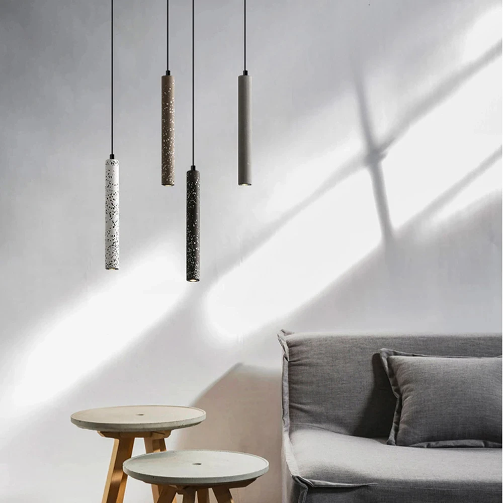 

Nordic Cement Long Tube Pendant Light Concrete Chandelier for Bedroom Cafe Dining Room Decora Modern Hanging Kitchen Lamp