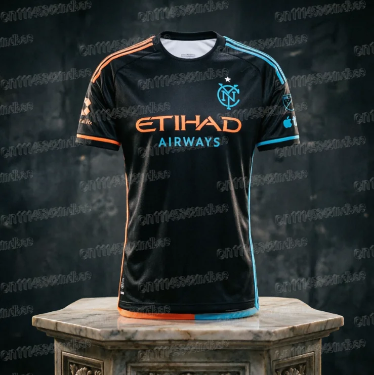 NYCFC 2026 All Nations Herren Fußballtrikot MLS Fußballtrikot Fan-Version Blaues Geometrisches Muster Sommer T-Shirt Familienoutfit