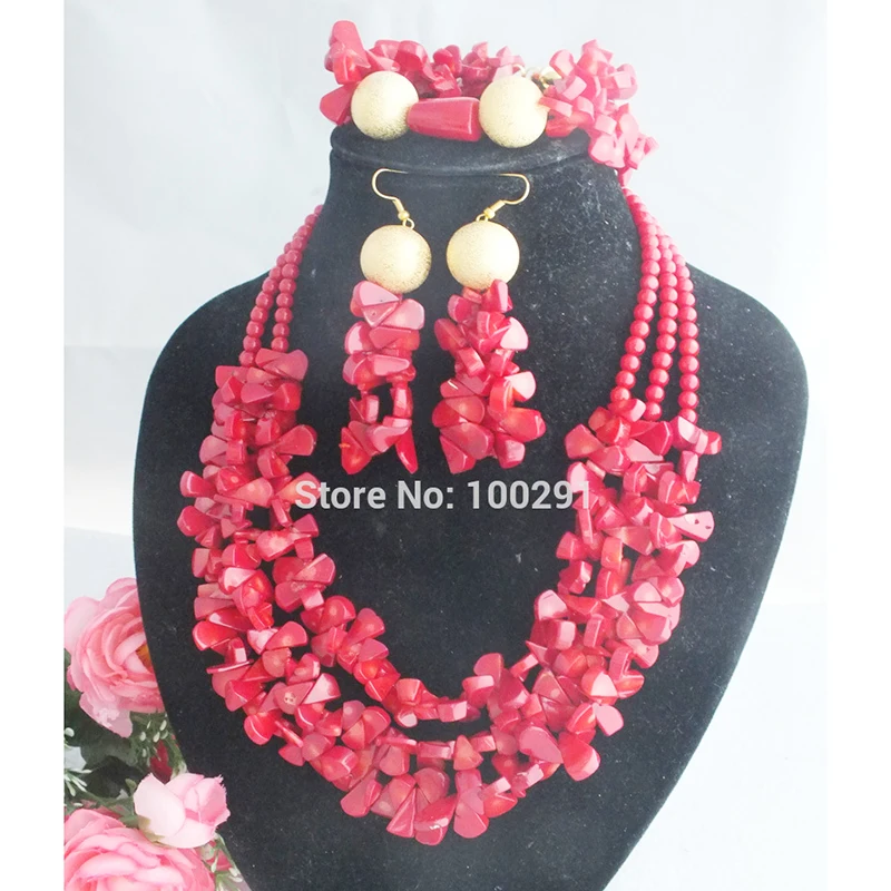 

Высокое качество. 3-рядное ожерелье/браслет/серьги из натурального красного коралла. Самые классические свадебные украшения