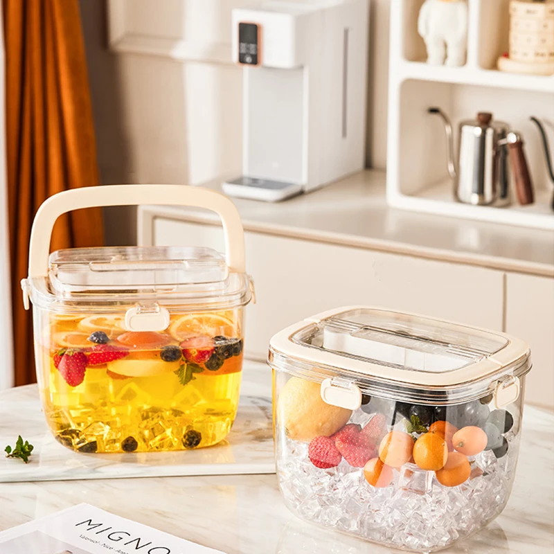 Bar Ice Bucket with Lid and Ice Tongs, Portable Hidden Handle Beverage Beer Bucket Transparent Storage Refrigerated Storage