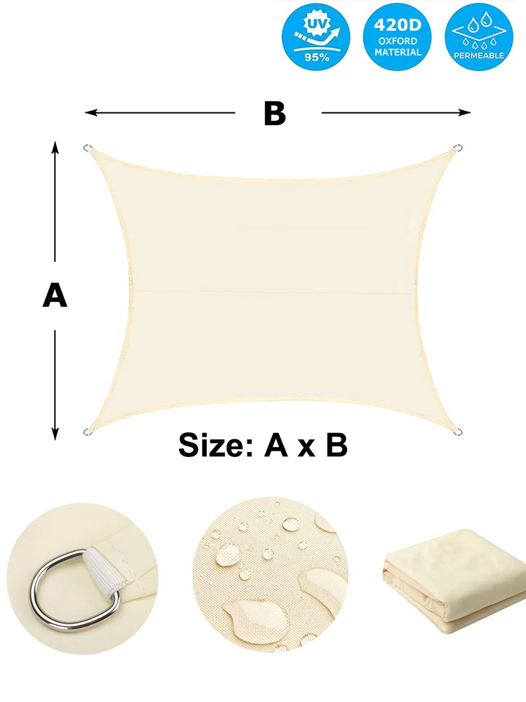 Description Picture 3 of item420D Waterproof Square Rectangular Shade sail, Outdoor Garden Swimming Pool Awning, Camping Hiking Sun shelter