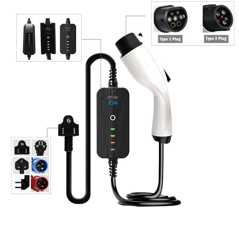 

Portable smart home type 1 type 2 mobile DC 7kw ev car fast charger box station holder 22kw AC ev charger gun wallbox sigma