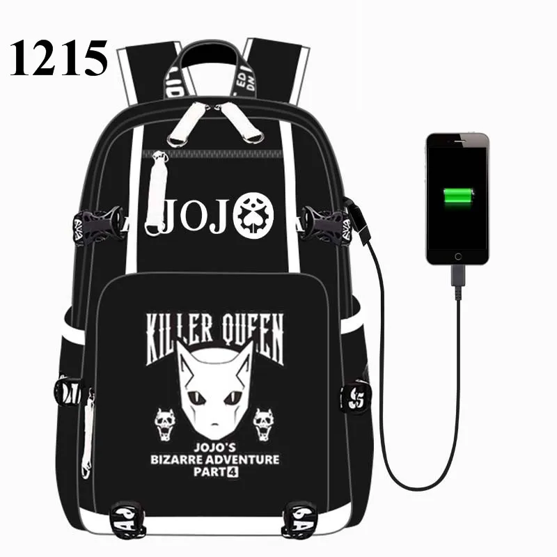 

Black JoJo's Adventure USB Port Backpack Bag School Book Students Outdoor Shoulder Book Bag Rucksack Cosplay