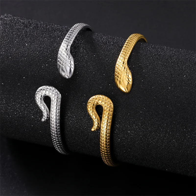 Snake Bangles for Women Men Luxury Stainless Steel Animal Snake Cuff Bracelets Adjustable Gothic Party Jewelry Gift Accessories 5