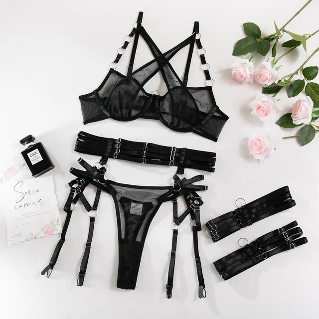 Contrast Colour Bra with Steel Ring Underwear Set 3