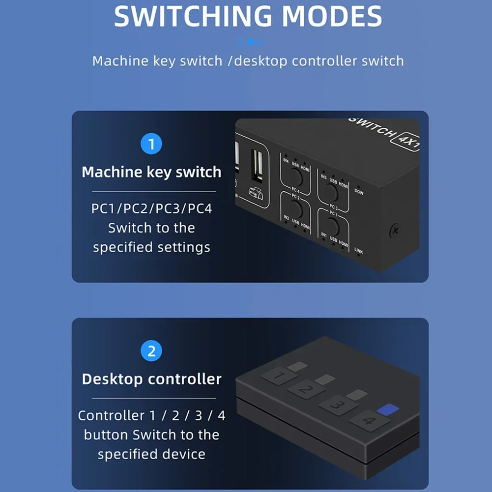 4K 60Hz 4X1 Switcher 4 Port USB HDMI KVM Switch Video Converter with Desktop Con