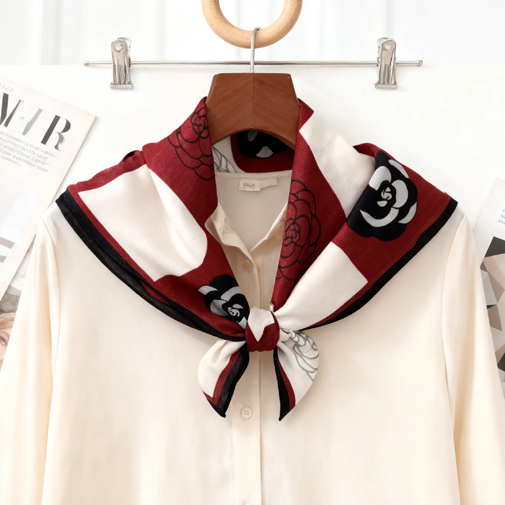 Reines Baumwoll-Seidenquadrat-Tuch mit Punkten für Damen, weiches Satin-Haarband, Halstuch, Hijab, Damen-Stirnband, Foulard, Taschenbänder, Kopftuch – Detail 5