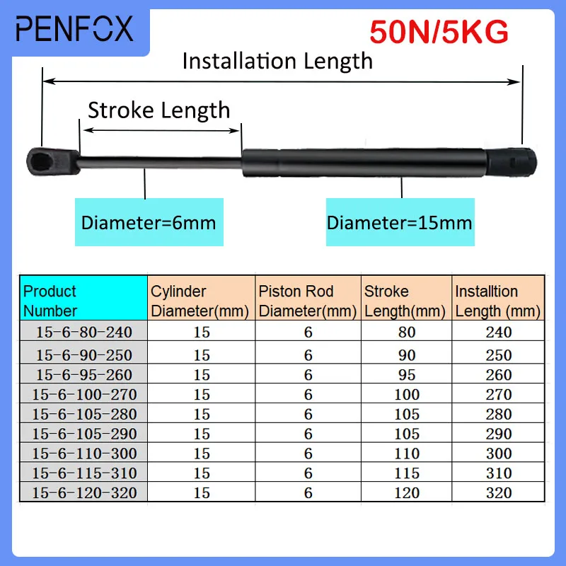 1PC 240-320mm 5kg/50N 범용 스트럿 바 후면 테일 게이트 부츠 가스 스프링 스트럿츠 프로펠러 리프트 지원 유압 리프트 지원