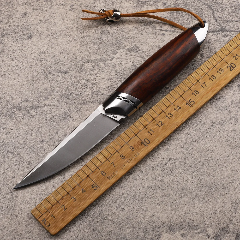 

New M390 Steel Fixed Blade Wooden Handle Mountaineering Pocket Kitchen Climbing Pocket Fruit EDC Tool Knife
