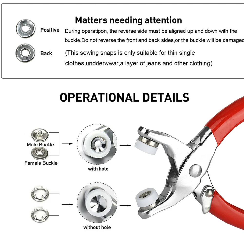 

100pc 9.5mm Metal Sewing Prong Rings Buttons Press Studs Pliers Multifunctional Snap Ring Circlip Pliers For Hand Tool