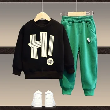 Autumn Children Boy Clothes Set Kid Girls Cartoon Printed Sweatshirts Pullover Top And Pants Suit Long Sleeve Tracksuits