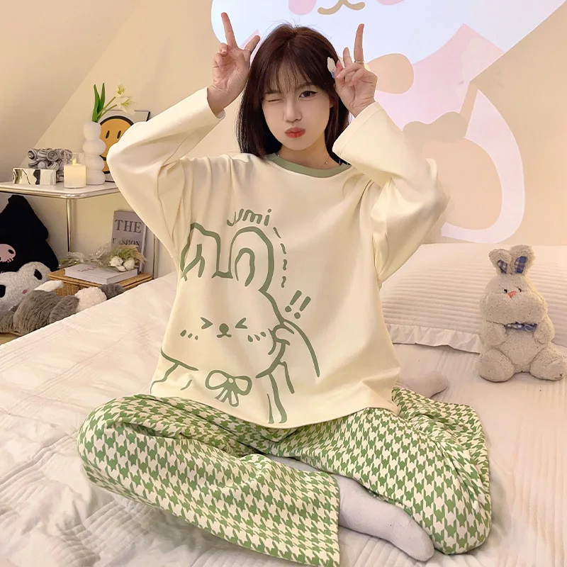 2 Pieces Set Maternity Spring Fall Pajamas Comfortable Cute Cartoon Homewear Pregnant Women's Clothing Long-Sleeved Loungewear 4